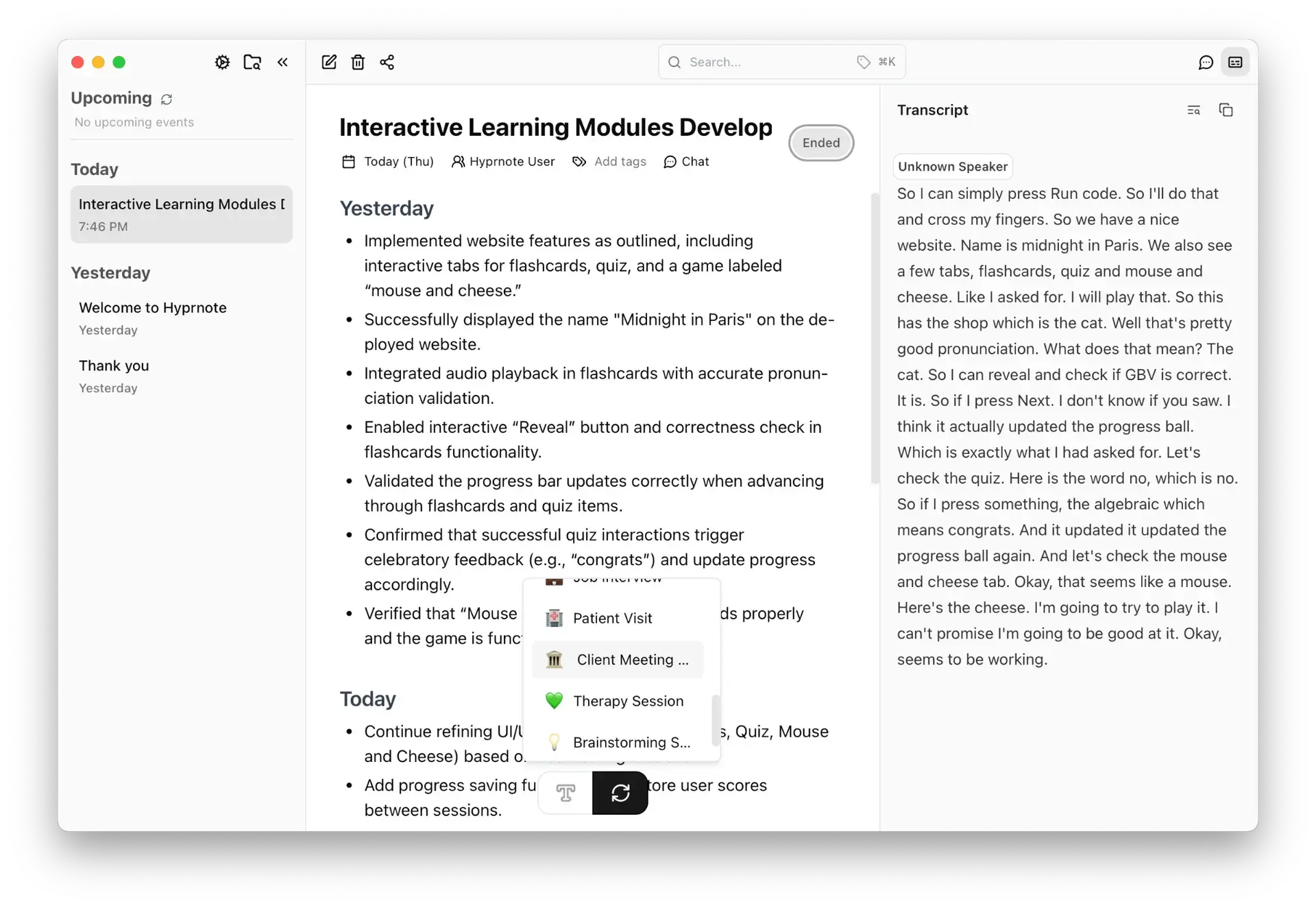 Hyprnote for zoom calls